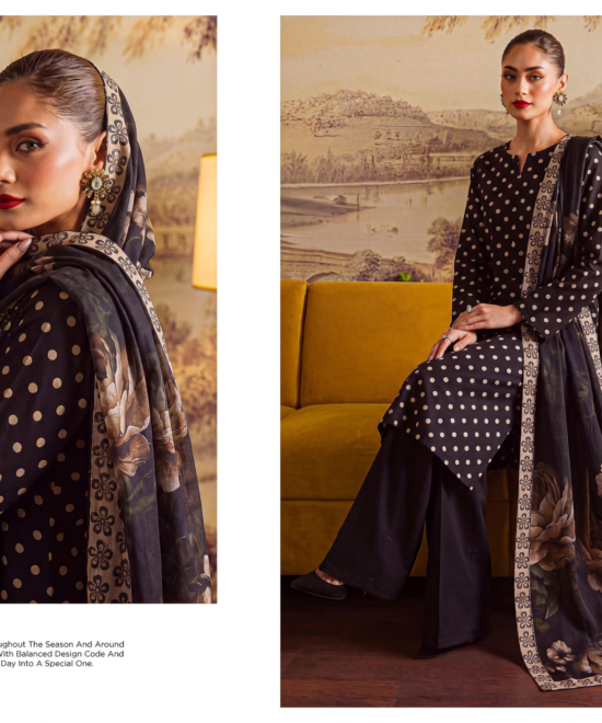 Black Digital Printed 3 Piece Suit | Floral Polka Dot Collection