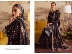 Black Digital Printed 3 Piece Suit | Floral Polka Dot Collection