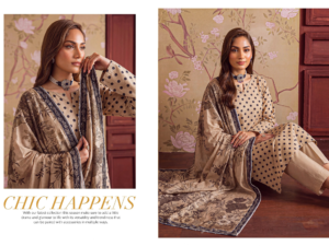 Elevate your wardrobe with this Elegant Beige Digital Printed 3 Piece Suit, designed with a sophisticated blend of classic polka dots and delicate floral motifs. The soft beige base creates a timeless, graceful look, while the beautifully detailed printed dupatta adds richness and elegance to the ensemble. The combination of floral digital printing, contrasting polka dots, and an intricate border makes this outfit perfect for women who love understated yet luxurious fashion.